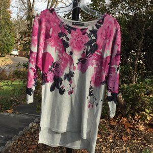 INC Pink Floral on Gray Tunic Sweater